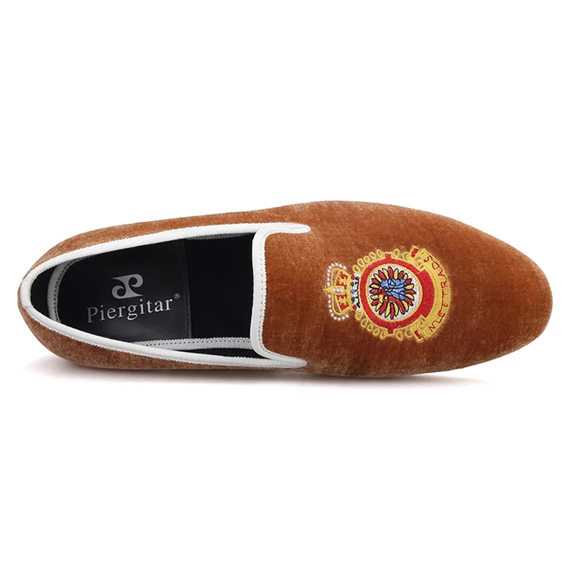 Мужские вельветовые туфли Piergitar коричневые Лоферы ручной работы с вышивкой