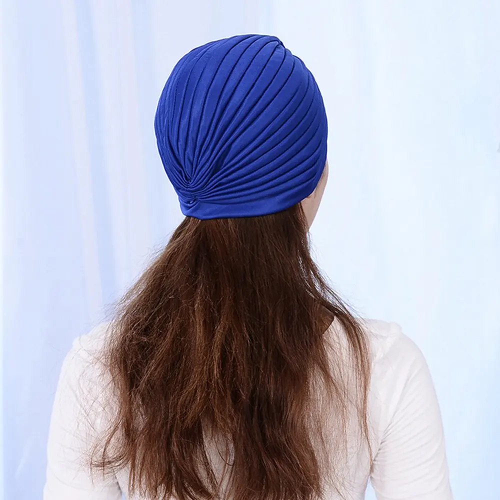 Gorro de Color liso para mujer, turbante el&aacute;stico torcido, accesorios para el cabello, 6 uds.-1
