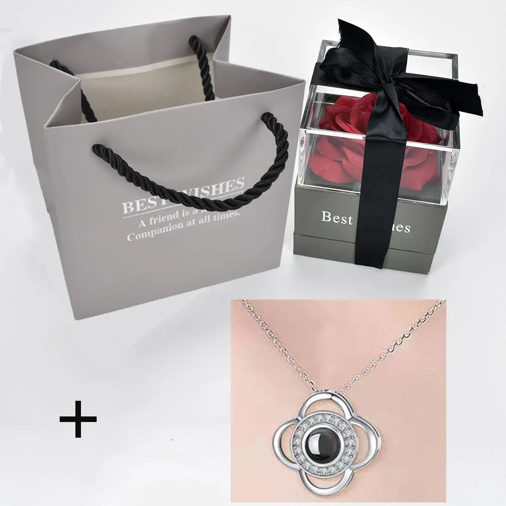 box with necklace 10 Unfade цветок Роза шкатулка с сюрпризом 100 языков я люблю тебя ожерелье необычный подарок для матери подруги - Цвет: box with necklace 10