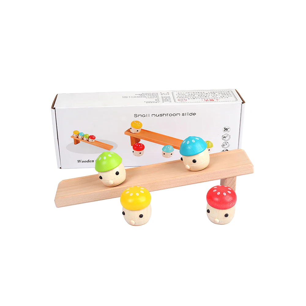 

Wooden Mushroom Slide Toy Interesting Slippery Toy Funny Sliding Board Toy Educational Table Game Toy with 4 Mushroom Toys