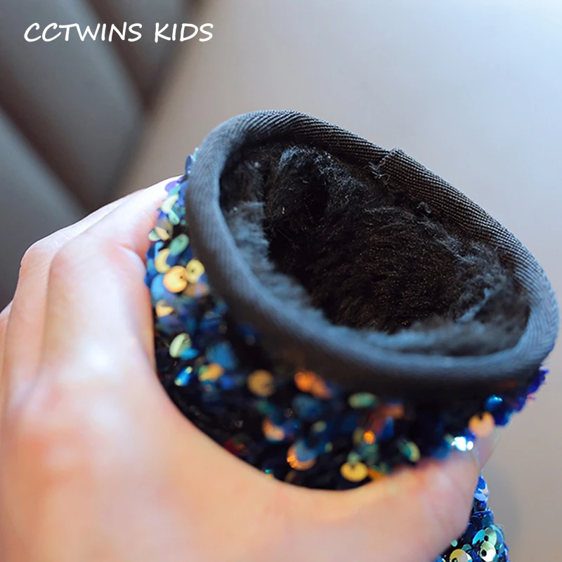 CCTWINS Kids Shoes Winter Girls Fashion Sequin Snow Boots Children Black Sparkly Short Boot for Toddler Glitter Shoe SNB095