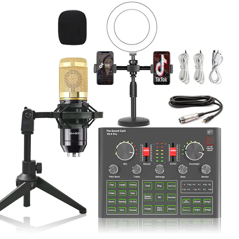 NULIER конденсатор для домашней студии Mic BM800 &amp V9 Pro звуковая карта Live набор