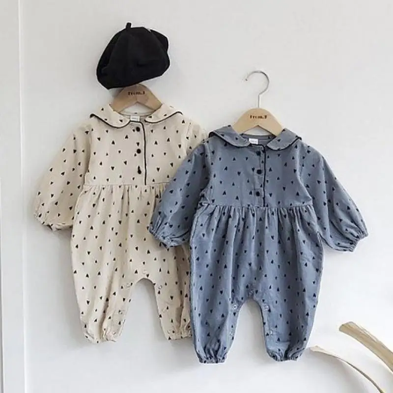 Детский бархатный комбинезон в горошек с длинным рукавом|Ромперы| |