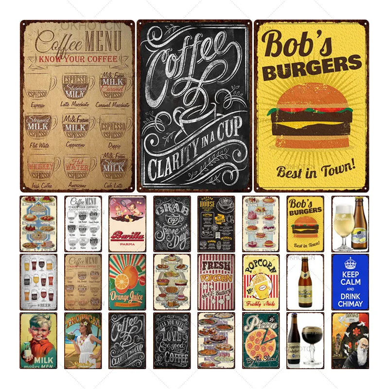 Винтажные жестяные Плакаты для фаст-фуда художественные кофе пива гамбургеров