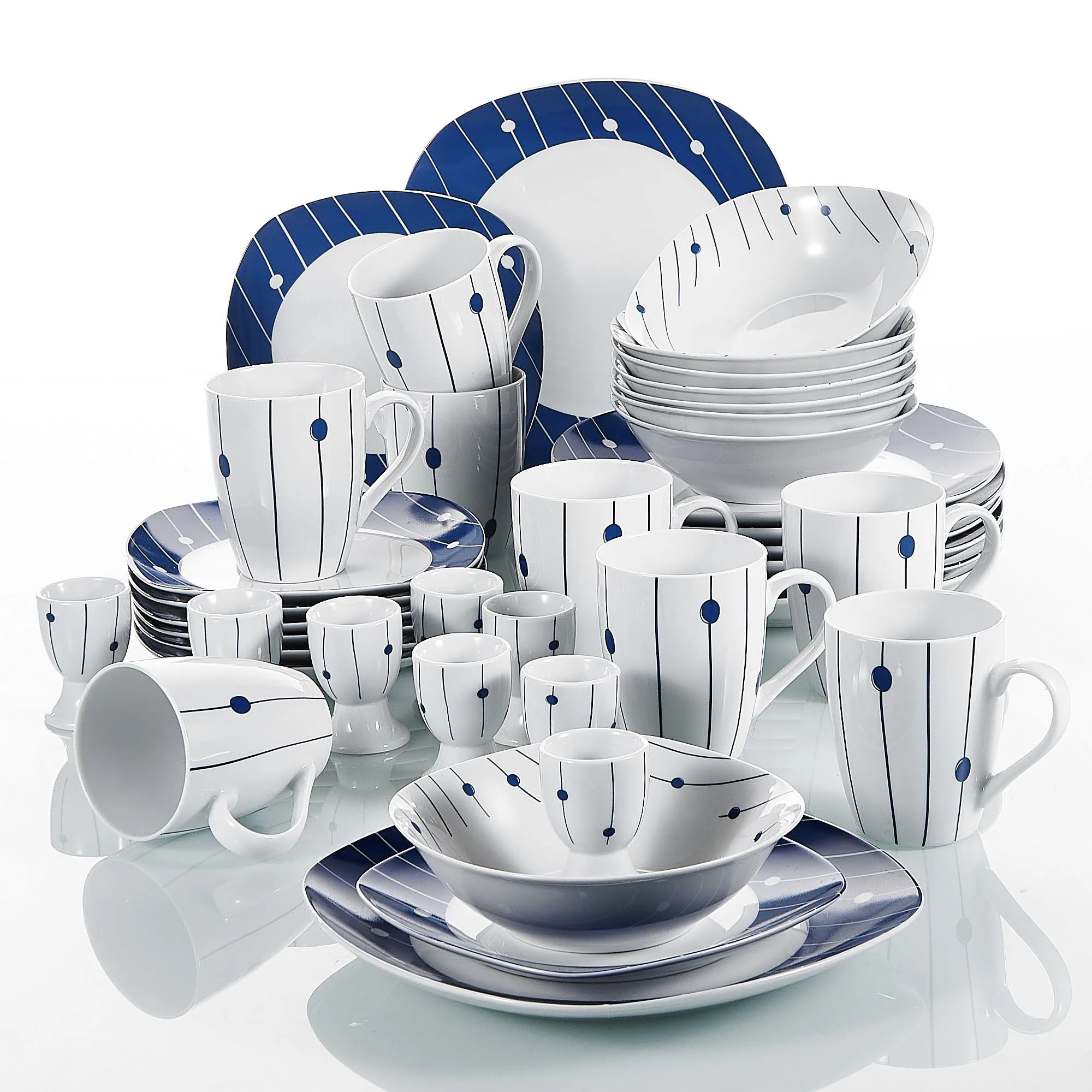 

VEWEET DOT003 40-Piece Dinner Set Porcelain Ceramic Tableware Dinner Set with 8*Egg Cup,Mug,Bowl,Dessert Plate,Dinner Plate Set