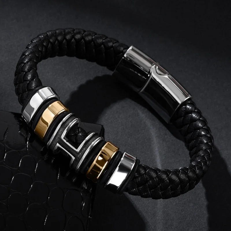 

Fashion Punk Exquisite Letter "H" Shape Woven Leather Bracelets for Men Jewelry