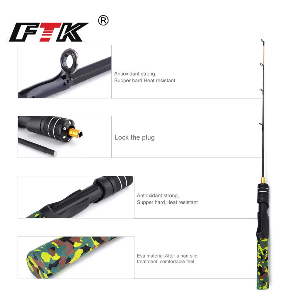 FTK New Winter Ice Fishing Rod Lightweight Hard/Soft Pole Portable 8 Styles Fishing Tackle Supplies