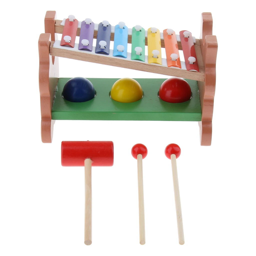 

2-IN-1 Pounding Bench Hammering Toy - 8 Keys Rainbow Xylophone Piano & Knocking