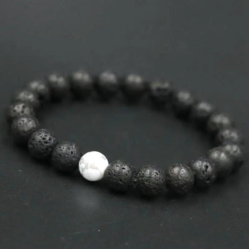 Пары расстояние браслет для мужчин белый черный натуральный вулканической лавы