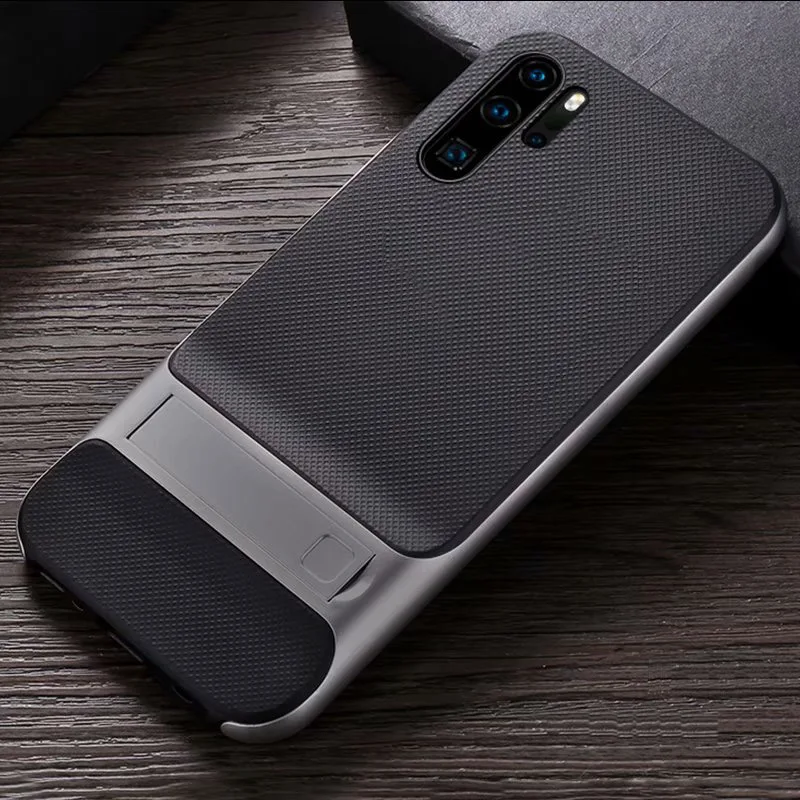 CAPSSICUM чехол с подставкой для huawei P30 Pro Чехол s PC силиконовый гибкий тонкий гелевый противоударный чехол с подставкой для задней панели P30PRO - Цвет: Серый
