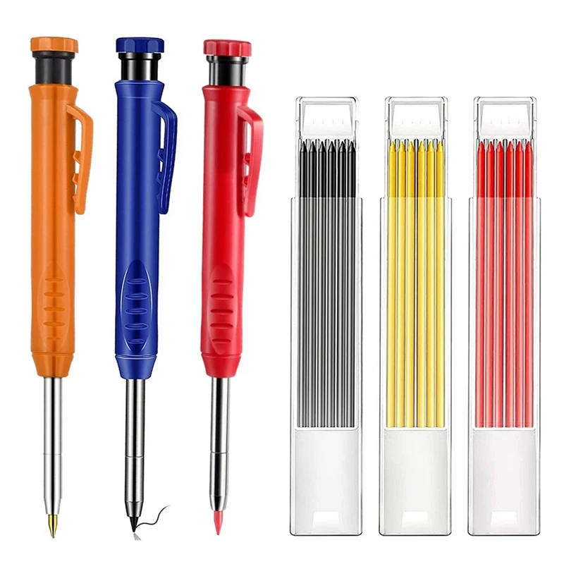 

Solid Carpenter Pencil Set Refill for Construction Built-in Sharpener Deep Hole Mechanical Marker Woodworking Tools