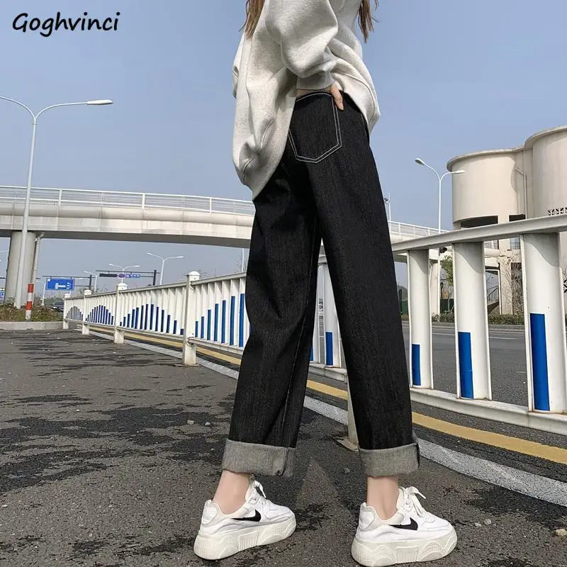 

Jeans Women Wide-leg High Waist Simple Leisure All-match Streetwear BF Vintage High-quality Denim Trousers Students Spring New
