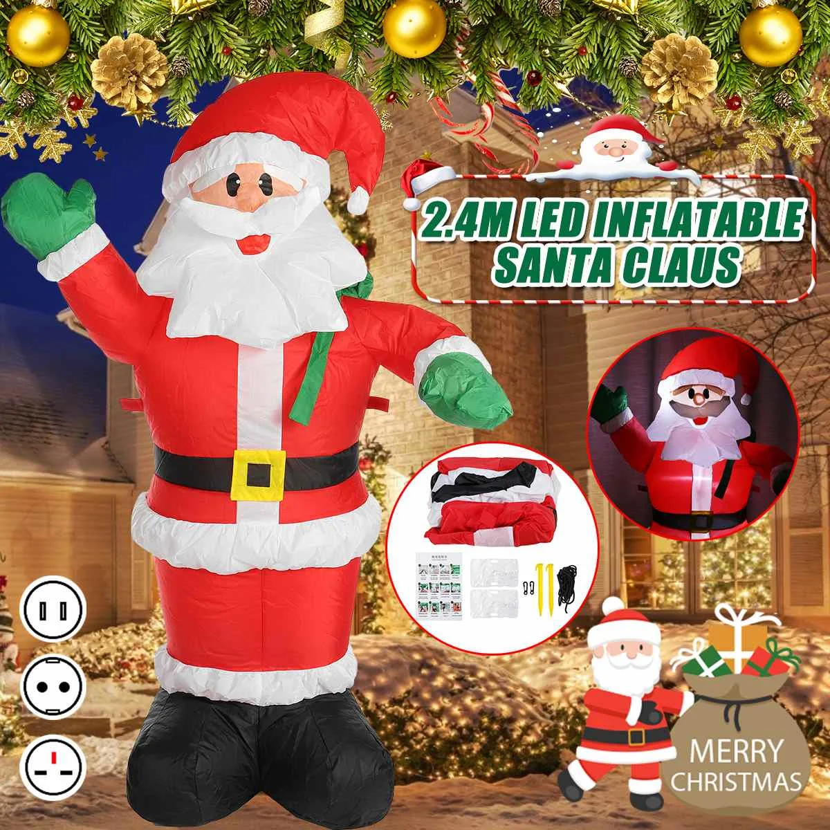 

2.4M Inflatable Santa Claus Christmas Decorations Outdoors Ornaments LED Xmas New Year Party Home Shop Yard Garden Decoration