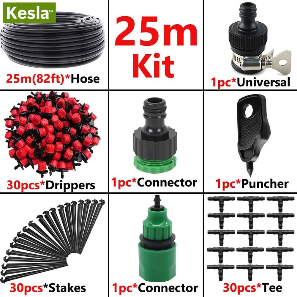 KSL01-009-25M KESLA 25 м/82фт микро капельный полив Набор для сада DIY Автоматическая оросительная система и 30 Регулируемая капельница 4/" шланг для теплицы - Цвет: KSL01-009-25M