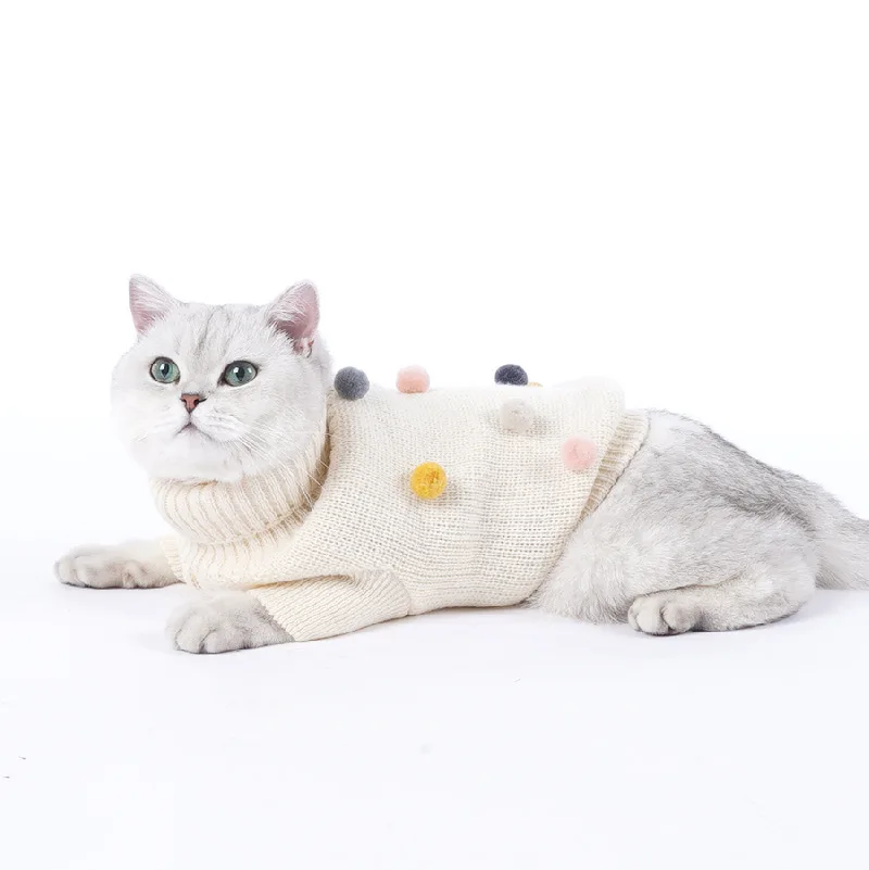 Одежда для кошек Сезон осень-зима Теплый вязаный пуловер с помпоном в британском