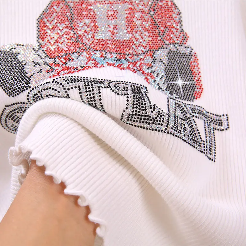 Толстый свитер EBAIHUI Женский вязаный пуловер с блестящим принтом на осень и зиму