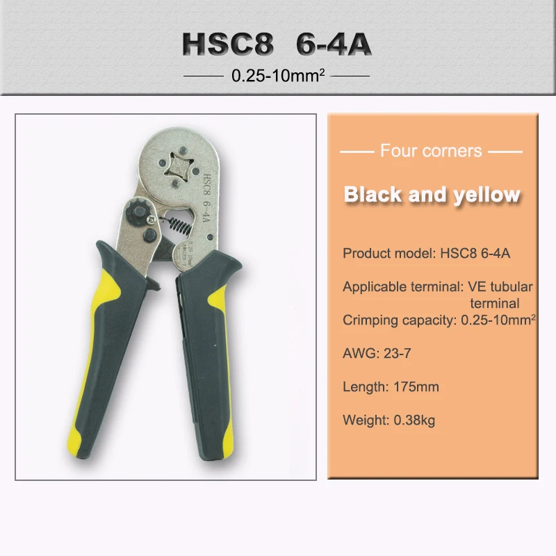 European Style Tubular Terminal Wiring Manual Electrician Various Colors 4 / 6 Corners 0.25-6mm 0.25-10mm Crimping Pliers |