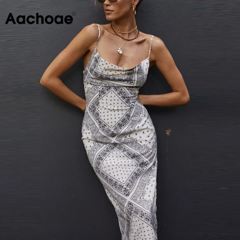 

Платье Aachoae женское на бретелях-спагетти, пикантный вечерний сарафан с принтом, с Боковым Разрезом, праздничное хлопковое с открытой спиной,...