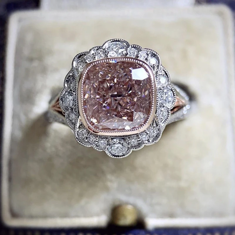 Изысканное женское розовое квадратное кольцо Стразы очаровательное Свадебное