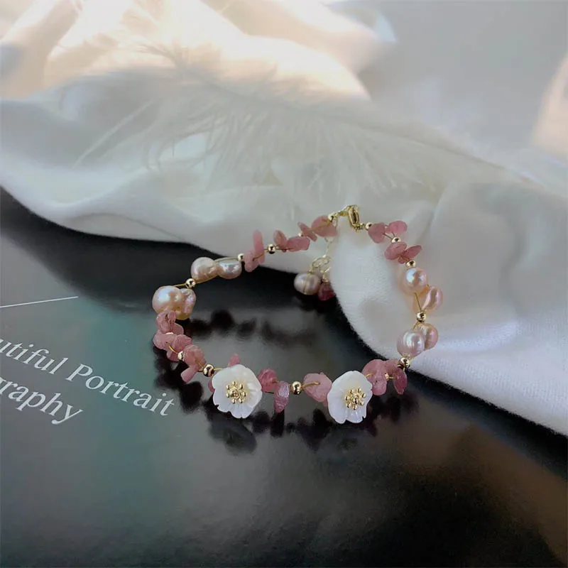 

Pink Zircon Bracelet Pendant Korean Fashion Bracelet Freshwater Pearl Zircon Women Bracelet Jewelry