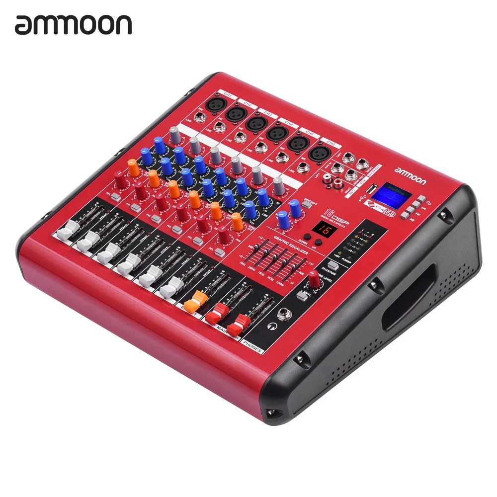

ammoon PMR606 6-Channel Digital Audio Mixer Mixing Console with Power Amplifier Function 48V Phantom Power USB Interface