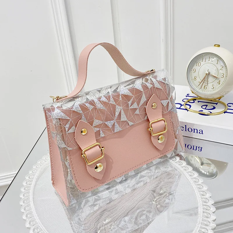 

Crocodile Pattern Jelly Women's Shoulder Bag 2021 Summer Crossbody Bags Transparent Handbag PVC Lock Chain Small Flap Bag