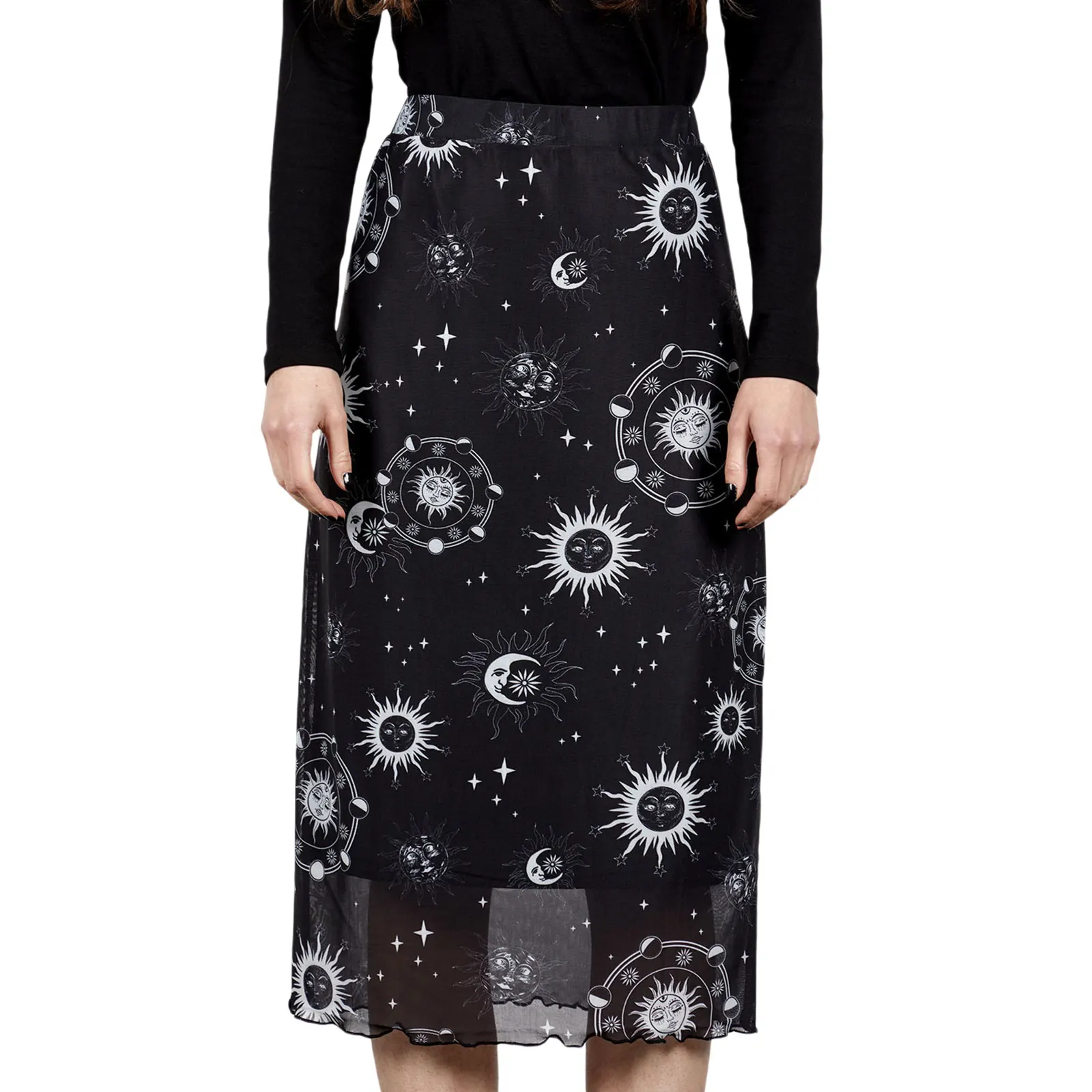 

Женская Двухслойная юбка с шикарным принтом, летняя одежда с высокой талией и кружевом средней длины