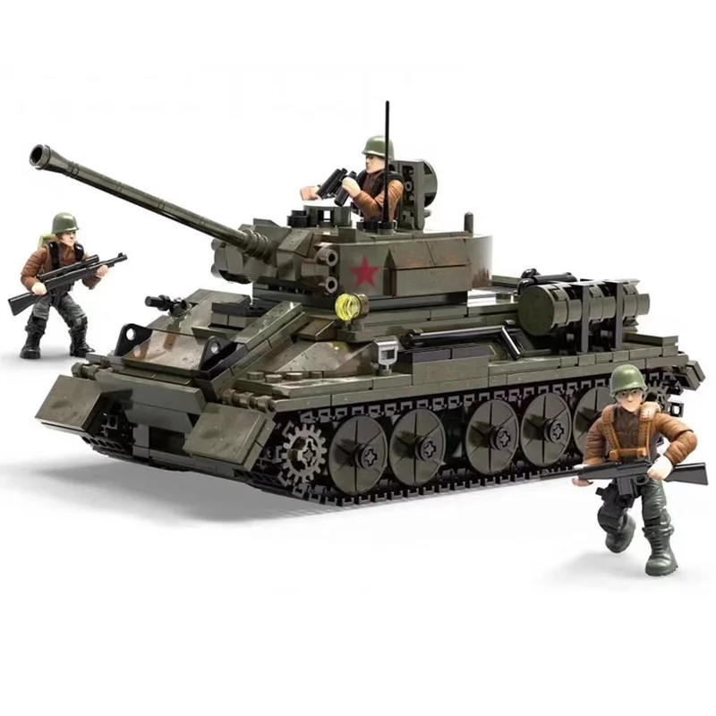 Military series World War II Simulation Model of Russian T34 (85) Medium Tank soldier weapon Building Blocks Toys Gifts