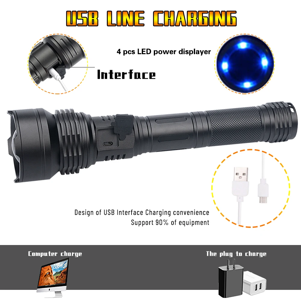 Online XHP90-Linterna Led Más Potente, Linterna Recargable Vía USB, IPX4 Resistente Al Agua, Táctica, Para Acampar Al Aire Libre