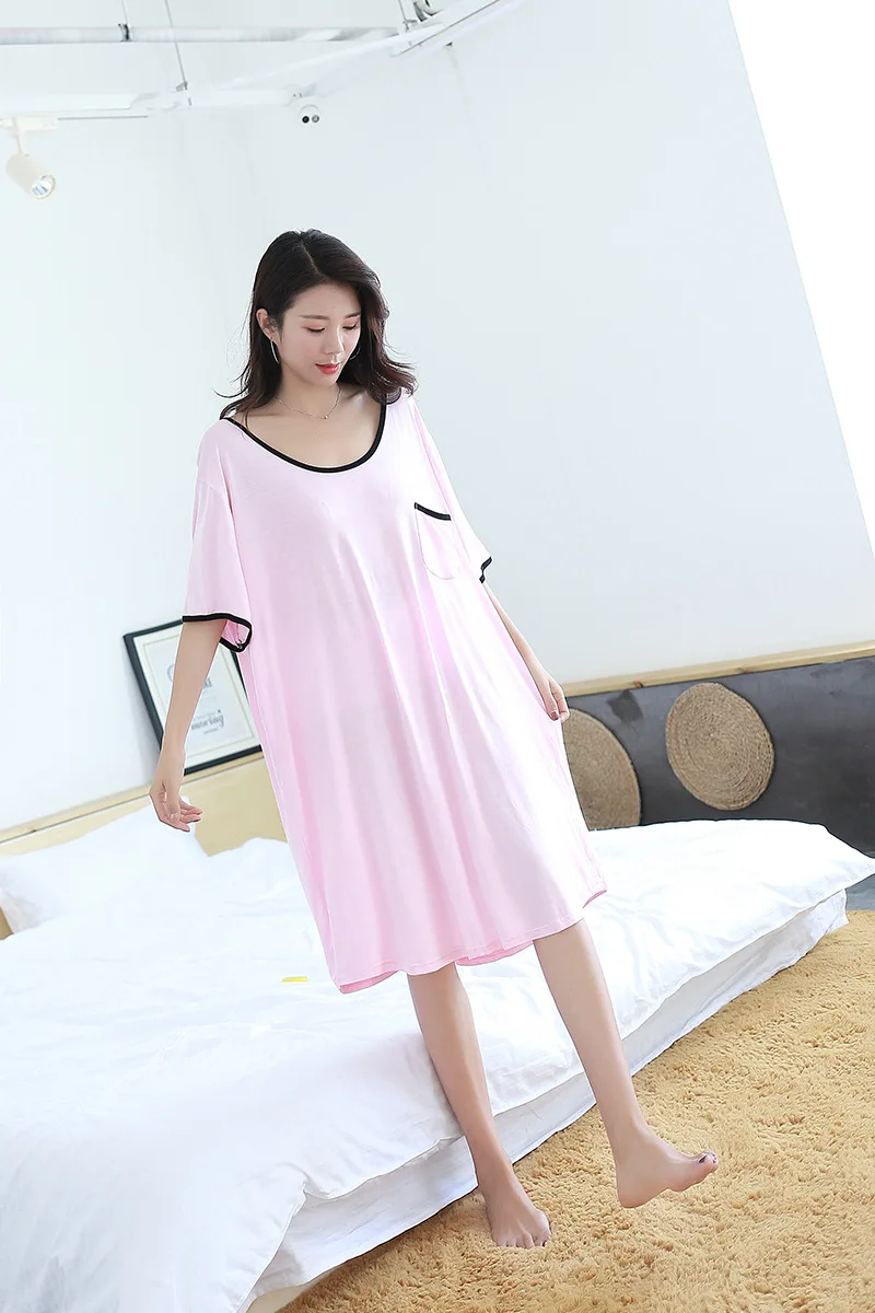 pink Большие размеры 3XL женское базовое модальное ночное белье Ночная рубашка сексуальное длинное женское домашнее платье Ночное Белье для беременных ночная рубашка женское нижнее белье - Цвет: pink
