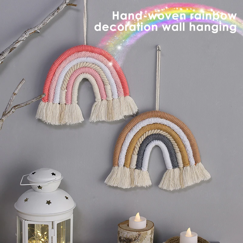 Ручная плетеная Радужная настенная подвесная декоративная цветная для Бохо