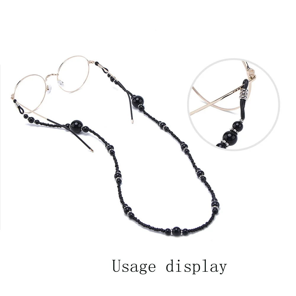 Модные женские цепочки для очков черные акриловые бусины цепи Противоскользящий