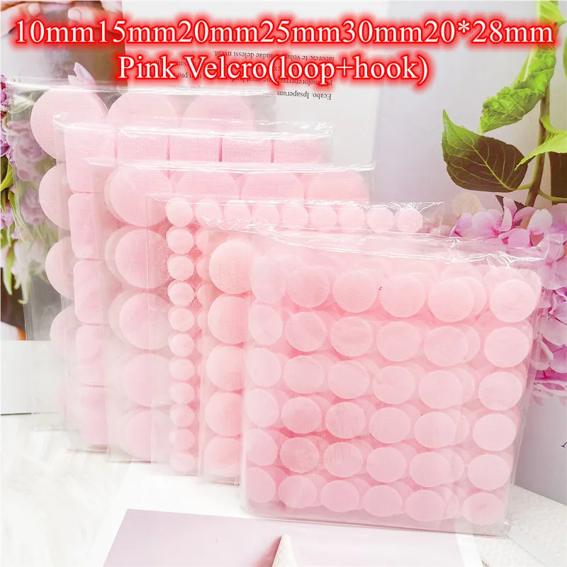 Розовая Круглая крепкая самоклеящаяся лента для застежки липучки нейлоновый