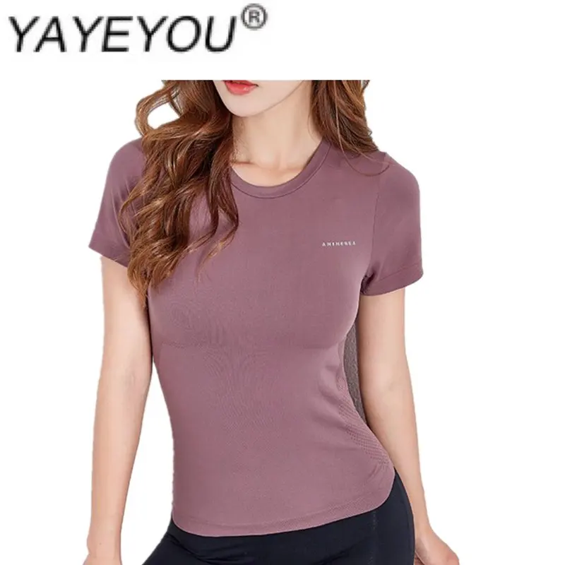 

YAYEYOU Sport tight casual coat quick-drying clothes show thin running fitness t-shirts short sleeves breathable clothes women