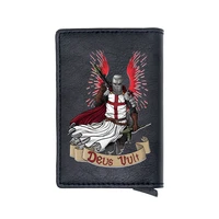 classic knight templar card holder wallets retro men women black leather small money bag male purses