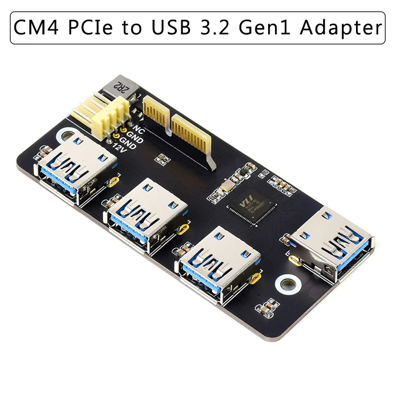 

PCIe к USB 3,2 Gen1 адаптер для компьютерного модуля Raspberry Pi 4 плата ввода-вывода с 4 высокоскоростными USB-портами чип LV805 для CM4