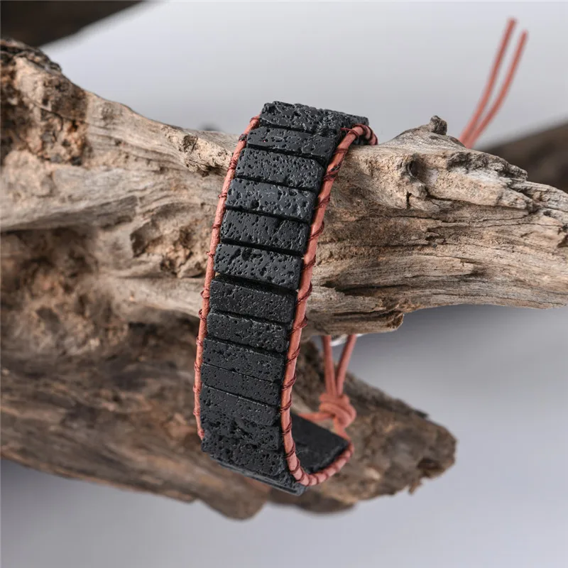 Чакра Обертывание Браслет Из Черной Лавы камень кожаный браслет DIY ароматерапия эфирное масло диффузор Йога браслет, бижутерия для женщин и мужчин