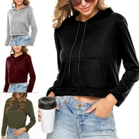 hot sales women top solid color warm pullover long sleeve female hoodie for daily wear