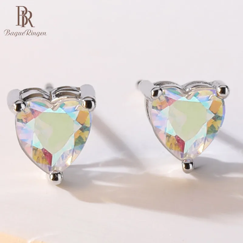 Серьги гвоздики Bague Ringen с цветным топазом женские серьги в форме сердца