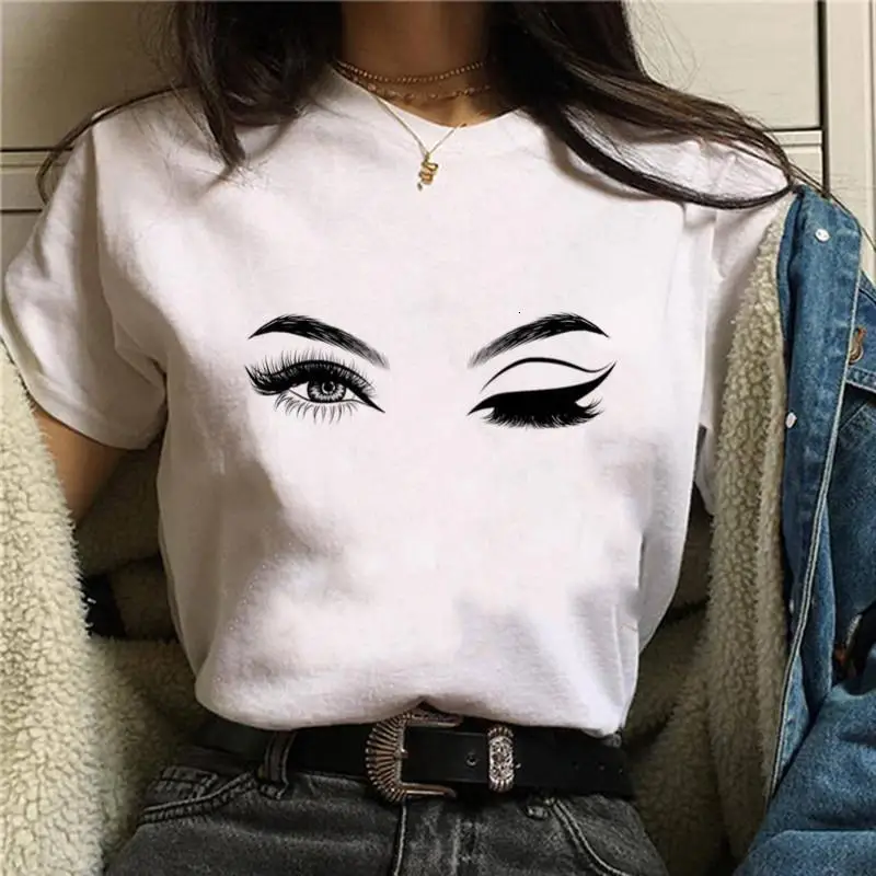

2021 t-shirt female short sleeve summer new fashion sexy slim versatile eyebrow lip print lady