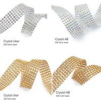 24 rows ss8 diamond hotfix rhinestone mesh banding chain with silver aluminum base crystal trim mesh 7 8cm120cm for garment