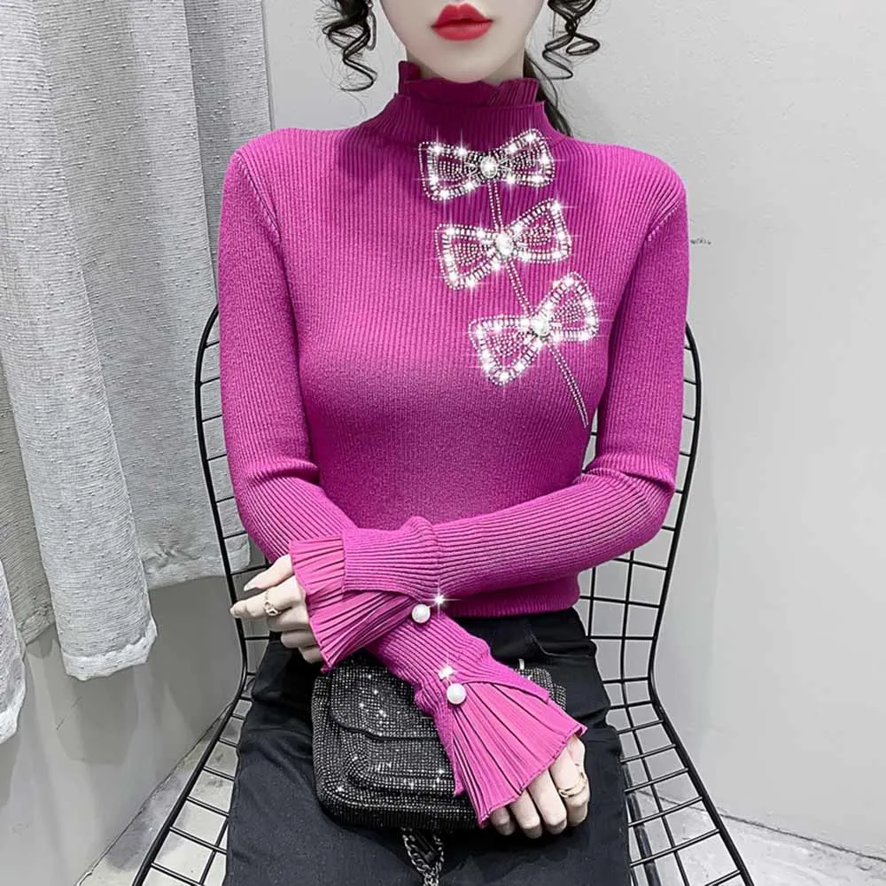 

2022 Тяжелая промышленная тонкая Дамская рубашка с буровым бантом, модный трендовый однотонный пуловер, женский свитер с длинным рукавом, Топ