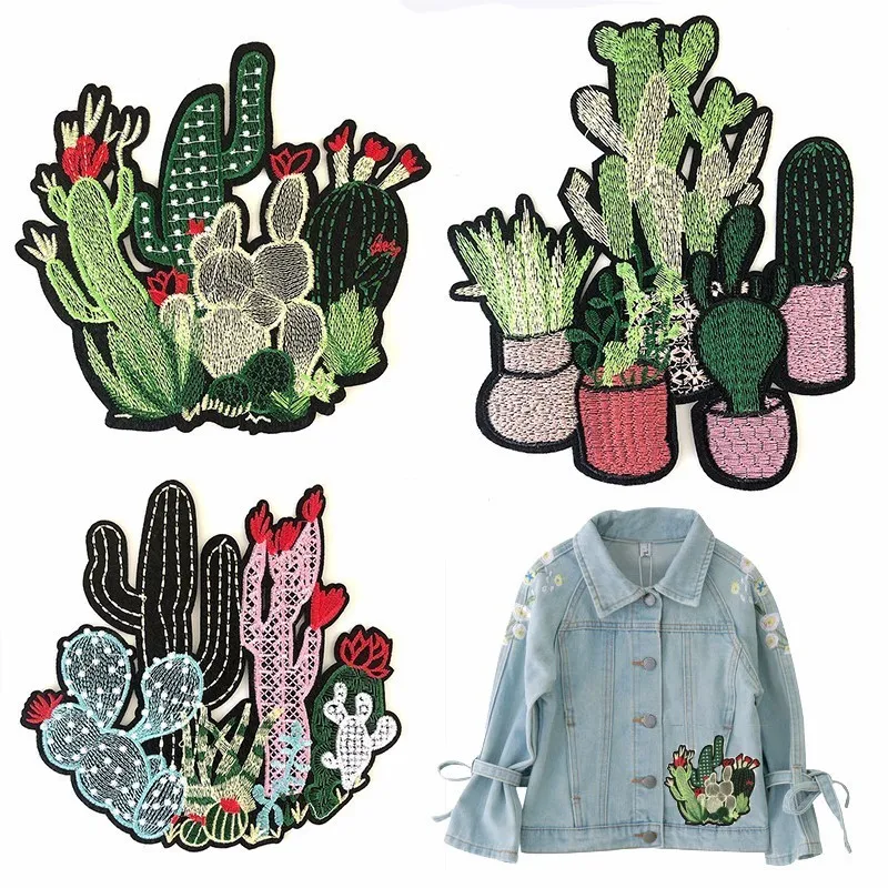 

2019 New Desert Plants Cactus Embroidery Patches DIY Decoration Clothes Stickers Cute Cactus Badges Iron On Appliques