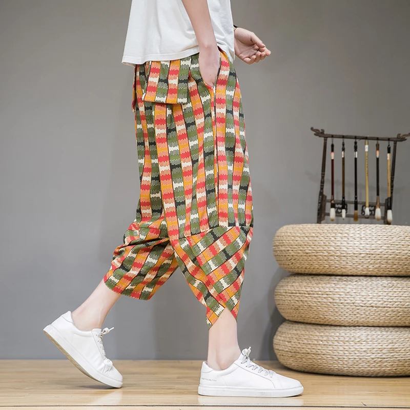 

2020 Summer Men's Casual Loose Beach Trend Harlan Plaid Cropped Pants