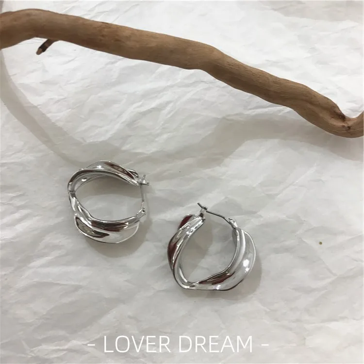 

2020 New Korean Vintage Earrings For Women Gold Silver Color Earrings Metal Geometric Big Small Earrings Fashion Jewelry