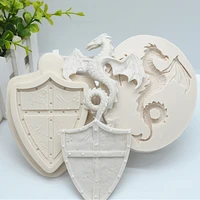 2pc dragon and shield resin silicone fondant molds birthday cake decorating tools pastry kitchen baking accessories ftm1989