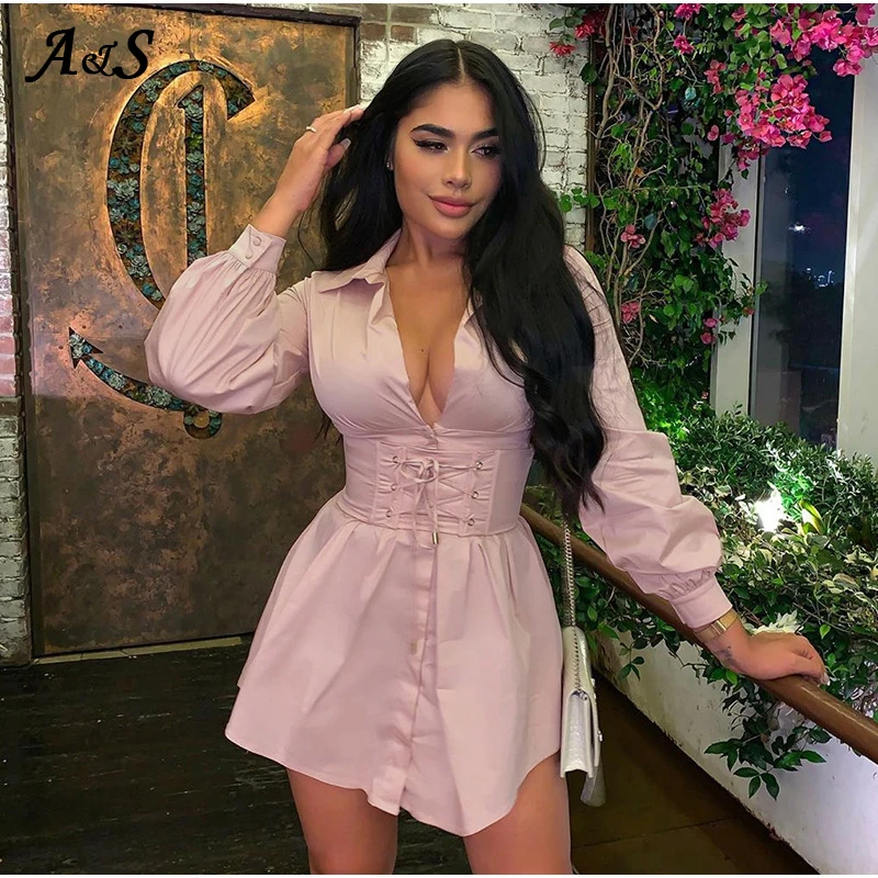 Женское платье-рубашка с корсетом Anbenser длинным рукавом повседневное винтажное