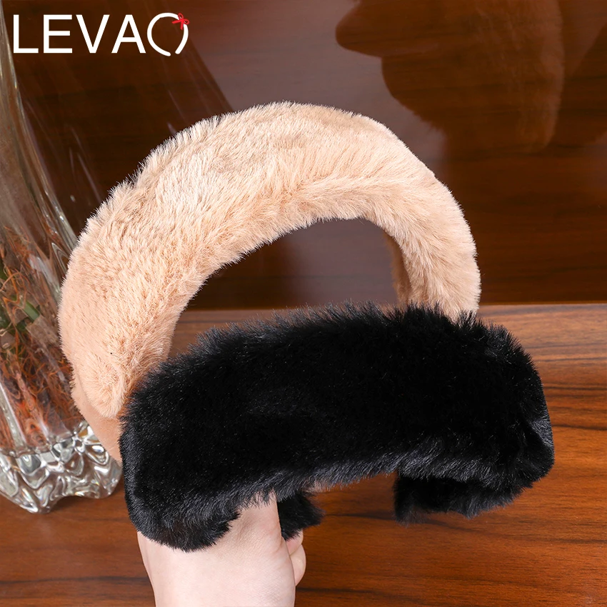 LEVAO Faux Fur Plush Head Band Headwear Winter Thick Furry Hairband Warm Wide White Fluffy Headband Hair Accessories for Women