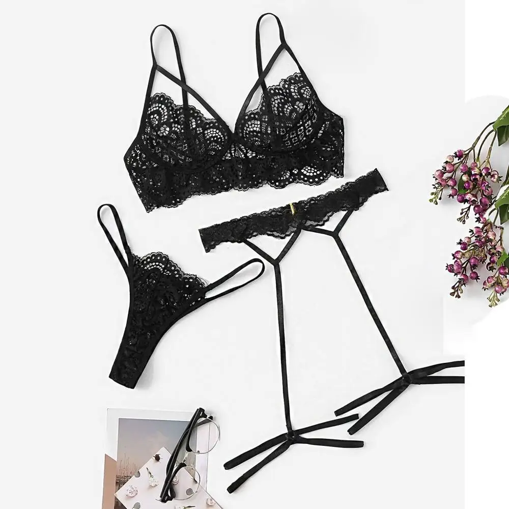 Bralette Сексуальный женский бюстгальтер набор нижнего белья + стринги с v образным