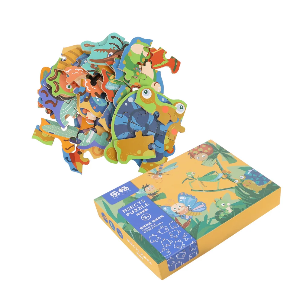 1 pc Wooden Puzzle Educational Cartoon Insect Theme Large Blocks Jigsaw Toy Puzzles Birthday Gift for Children Boys | Игрушки и хобби
